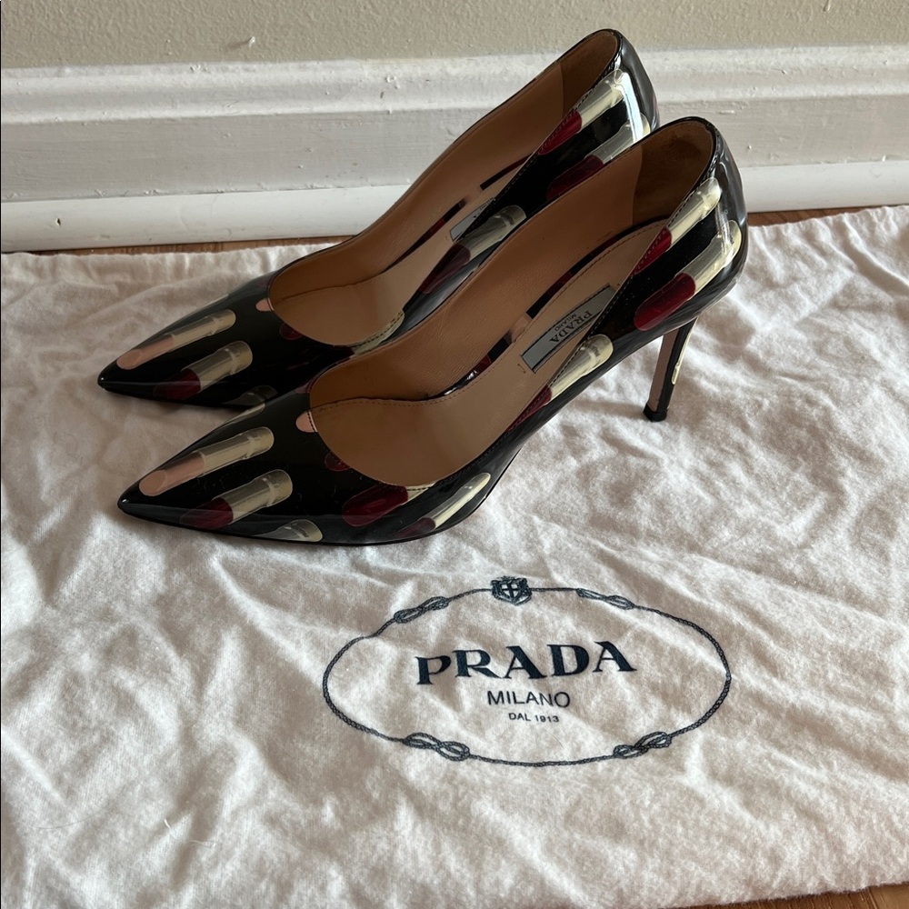 Prada Lipstick Patent Leather Heel Pumps RARE - Picture 3 of 10